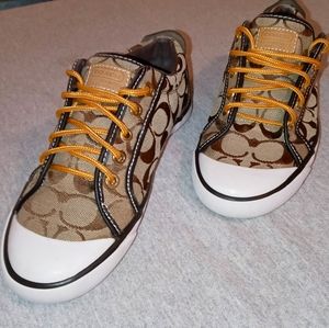 Coach sz 7 converse-like sneakers  logo brown euc